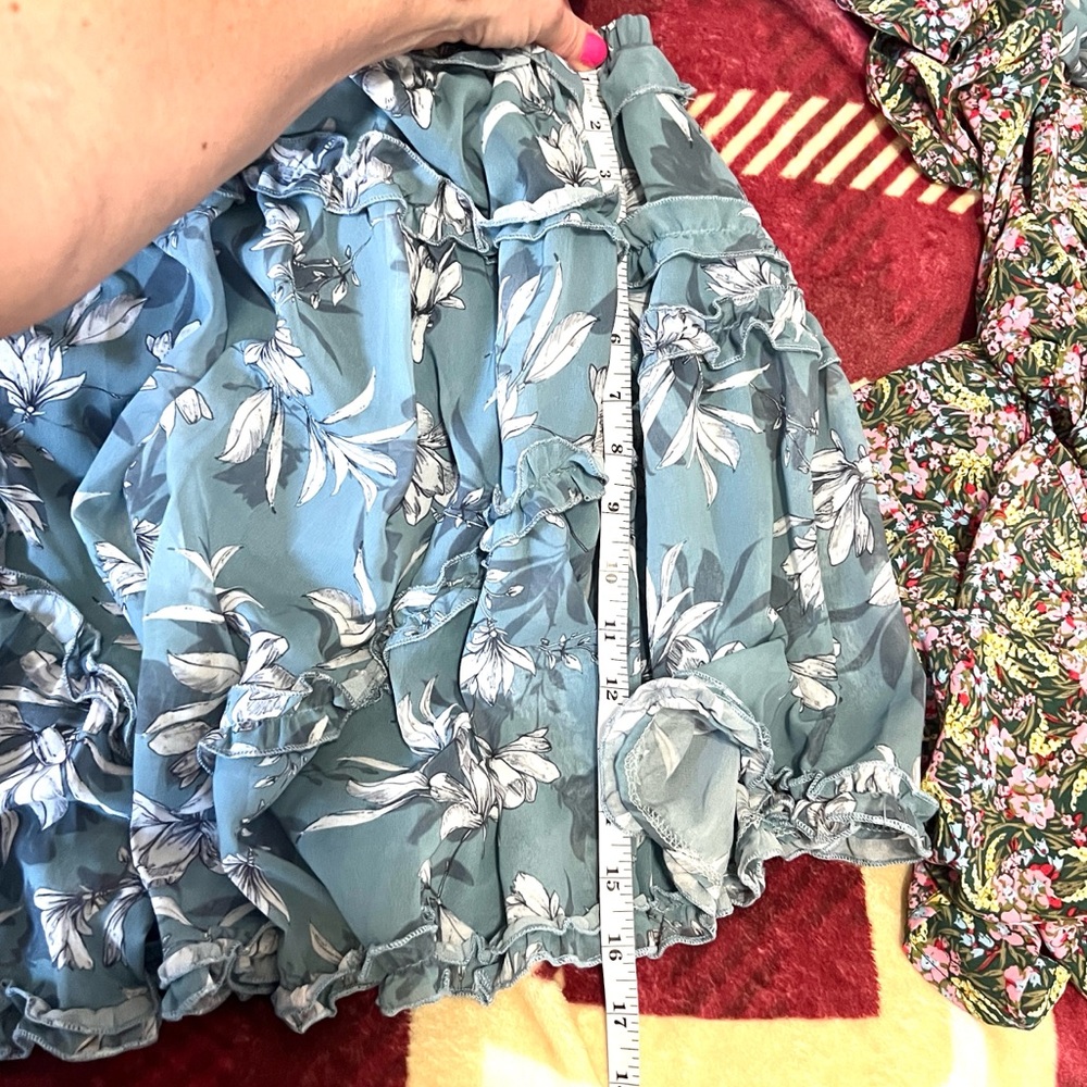 Luxxel Blue Floral Chiffon Two-Piece Illusion Dress Lace-Up Back,Ruffle Size L - Picture 8 of 11